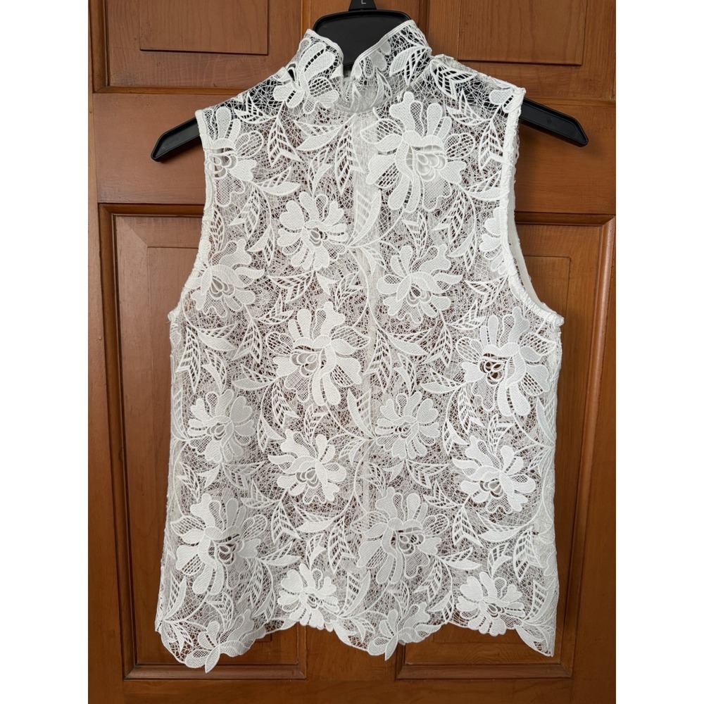 Women's H&M White Floral Lace High-Neck Sleeveless Top Size Small NWT